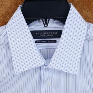 BLOOMINGDALES Dress Shirt Mens Size 15 32 33 White Blue Stripe Stretch